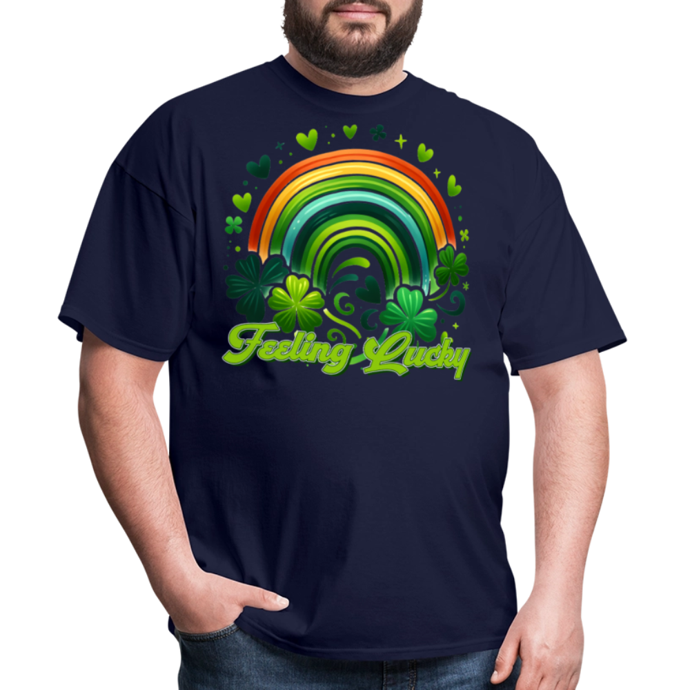 Irish Shamrock Rainbow Graphic Feeling lucky Irish T-shirt - navy