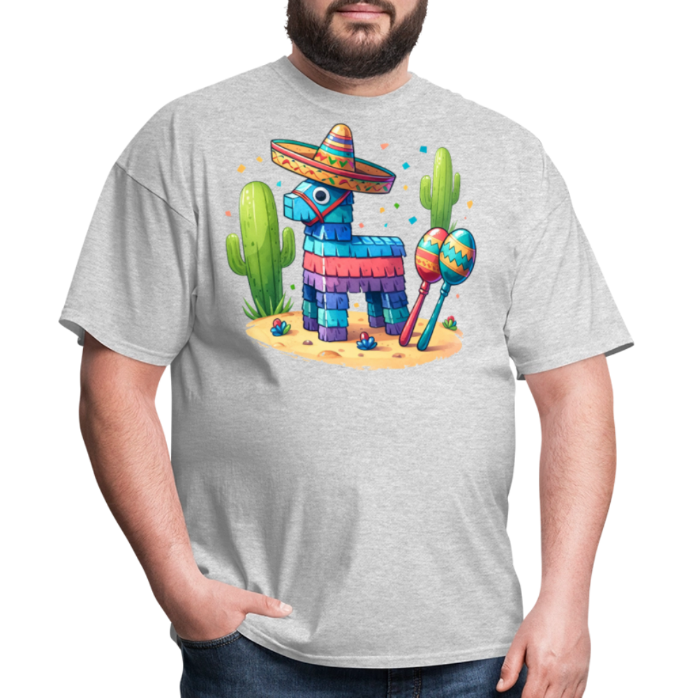 Funny Fiesta-themed Graphic Tee Colorful Piñata with Sombrero T-shirt - heather gray