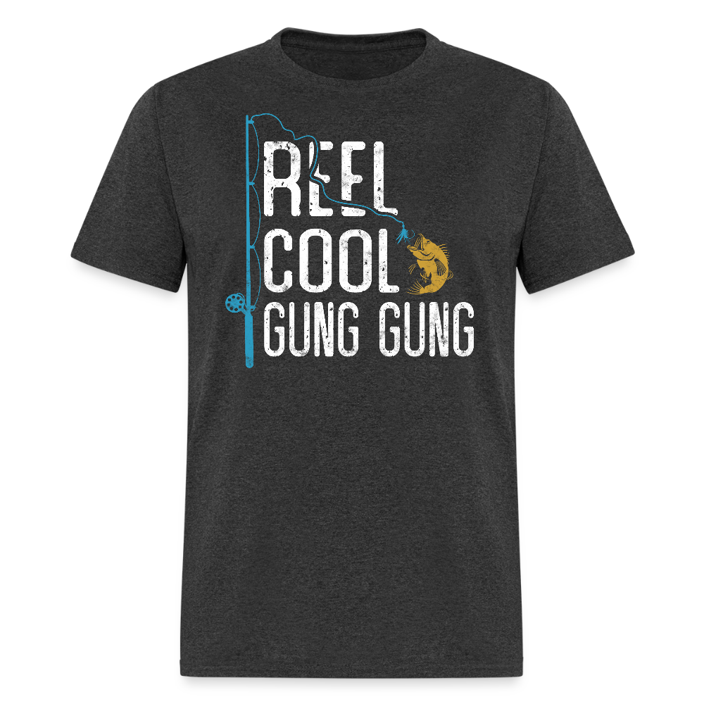 Reel Cool Gung Gung Funny Fishing T-shirt - heather black