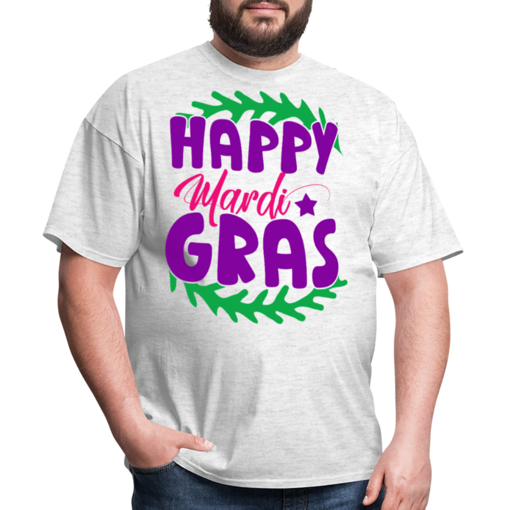 Happy Mardi Gras Graphic Tee New Orleans Carnival Festival T-shirt - light heather gray