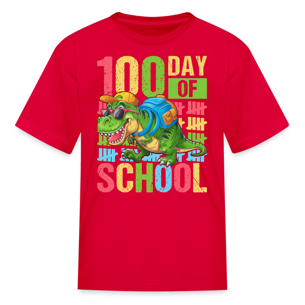 100 Days of School Tee for Kids Funny Dinosaur T-shirt - red