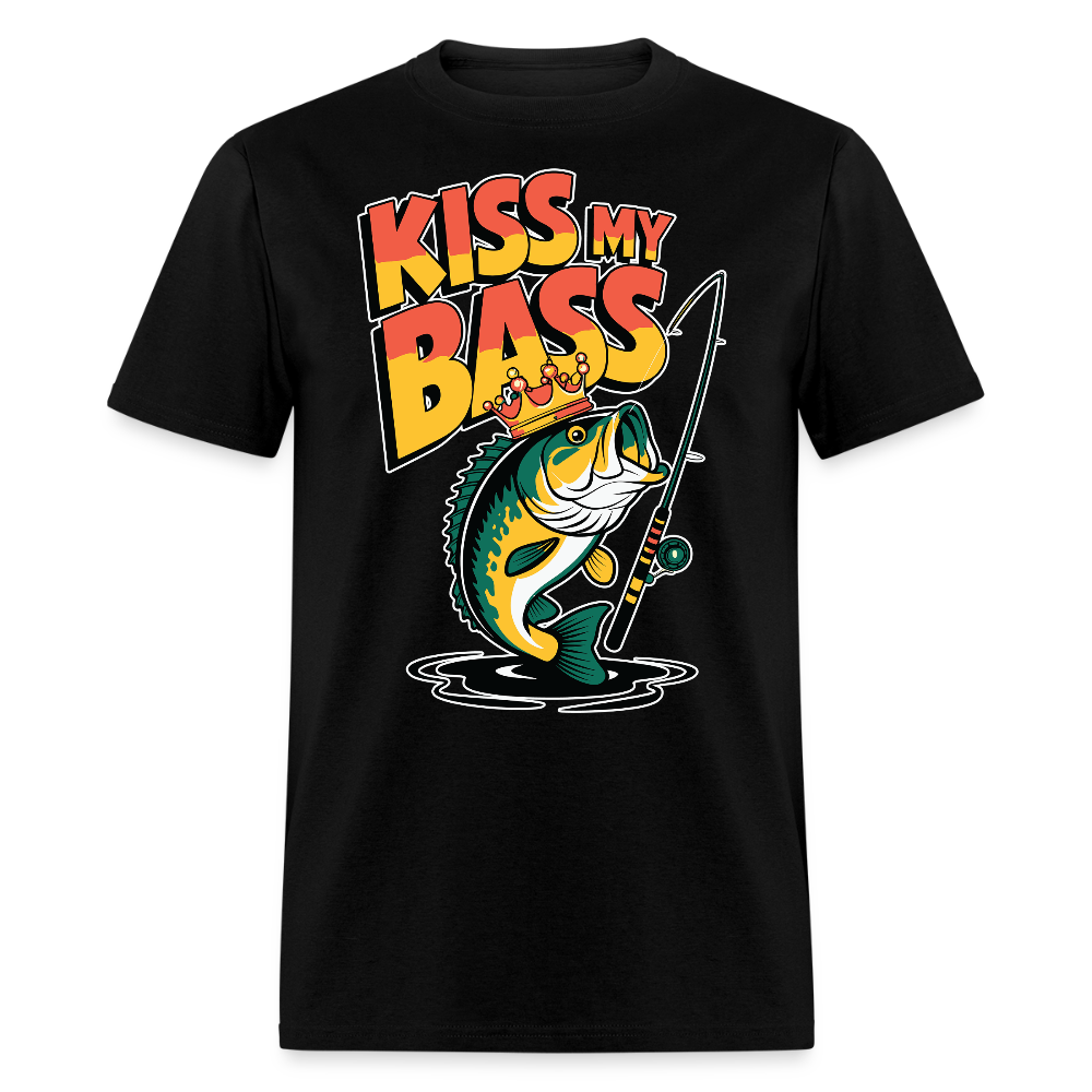 Humorous Fishing Kiss My Bass Novelty T-shirt - black