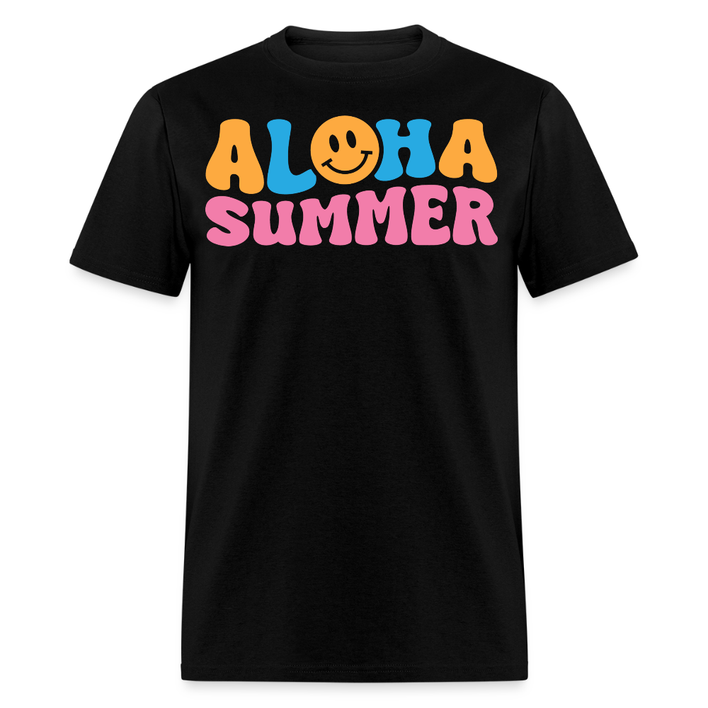 Vintage Smiley Face Aloha Summer T-shirt - black
