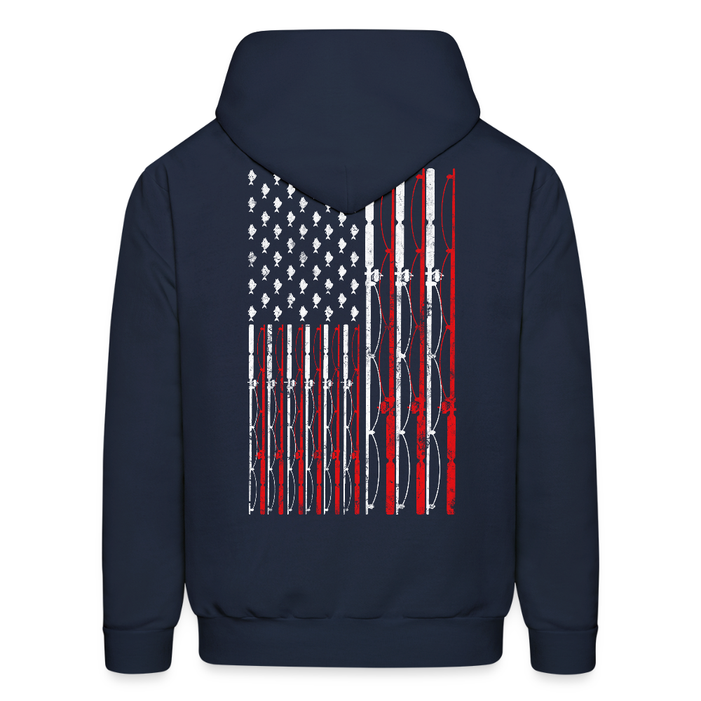 American Flag Fisherman Patriotic Fishing Hoodie - navy