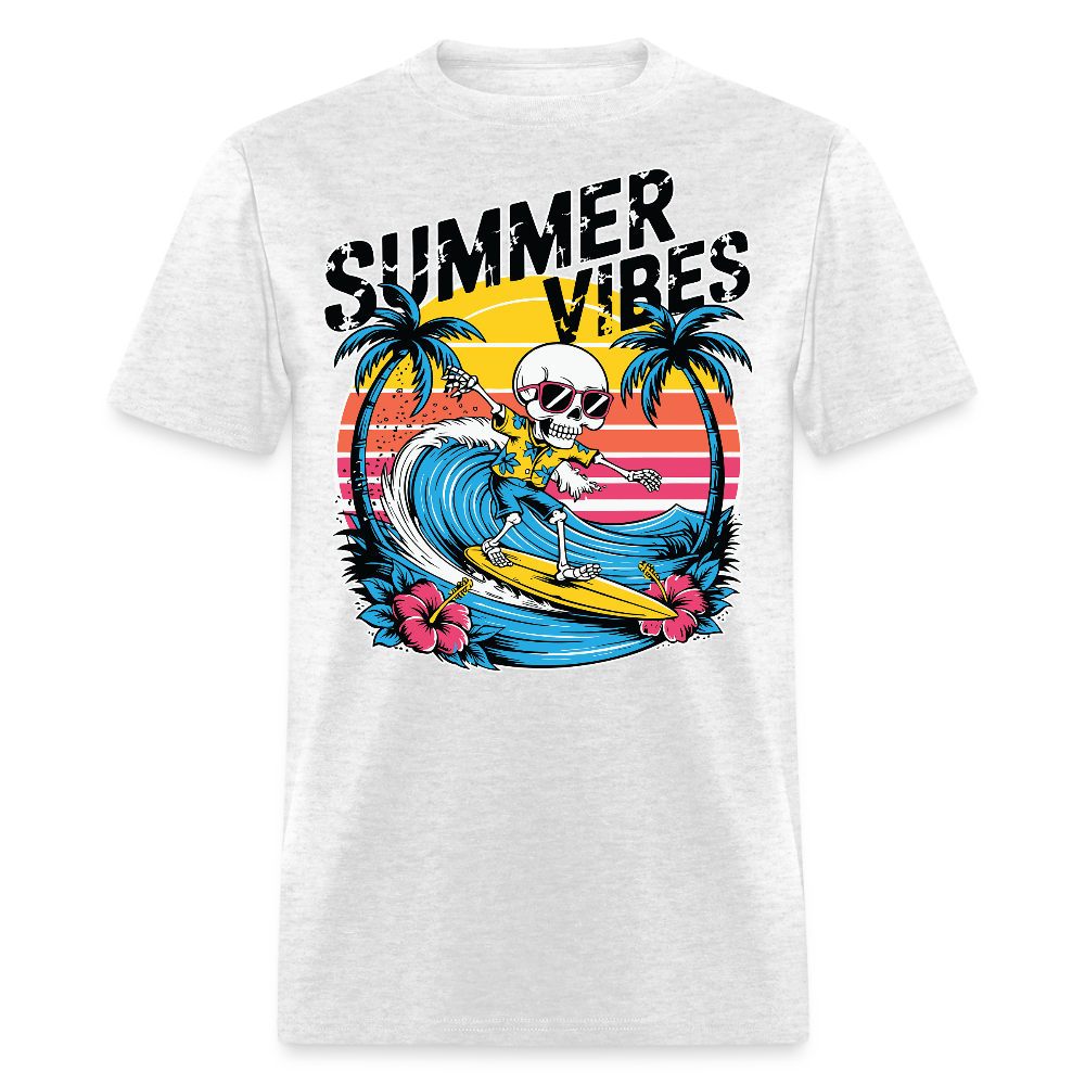 Skeleton Surfer Summer Retro Beach Vacation T-shirt - light heather gray