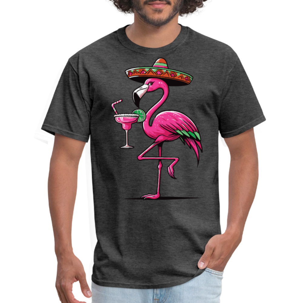 Tropical Flamingo Margarita Tee Pink Flamingo Drinking T-shirt - heather black