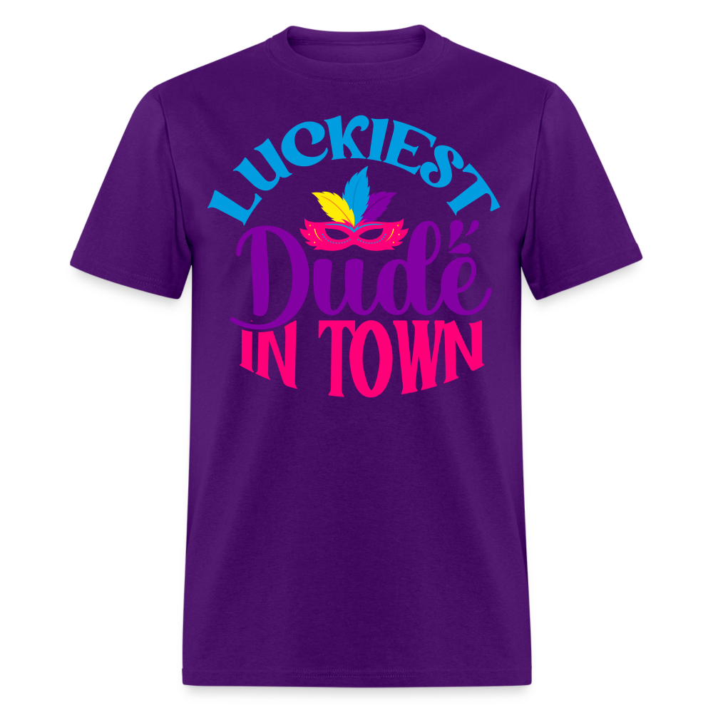 Luckiest Dude in Town Mardi Gras T-shirt - purple