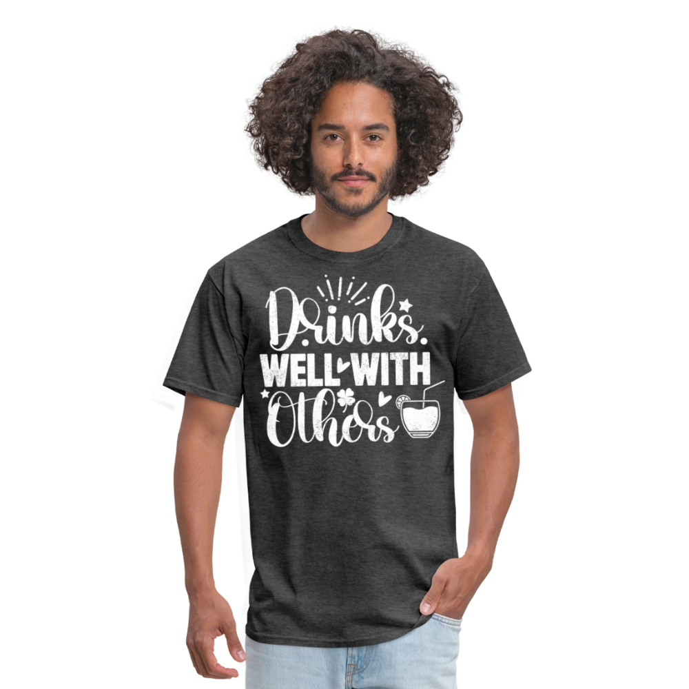 Drinks Well with Others Funny Beer T-Shirt for Party Lovers - heather black