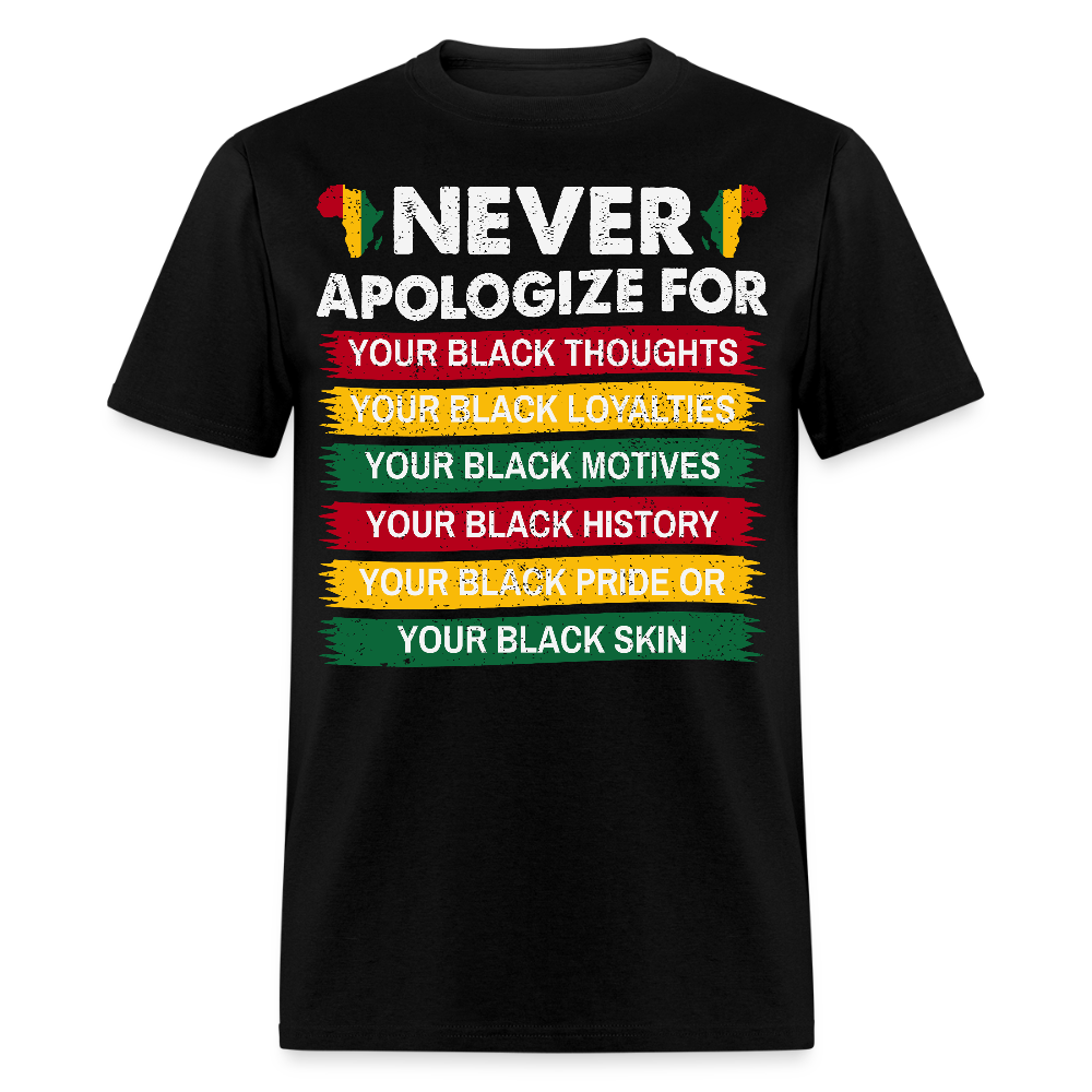 Empowerment Afrocentric Apparel Never Apologize Black Pride T-Shirt - black
