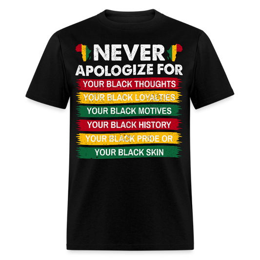 Empowerment Afrocentric Apparel Never Apologize Black Pride T-Shirt - black