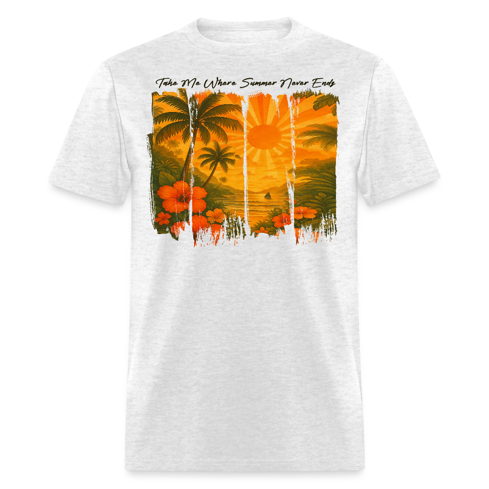 Take Me Where Summer Never Ends Tropical Sunset T-shirt - light heather gray