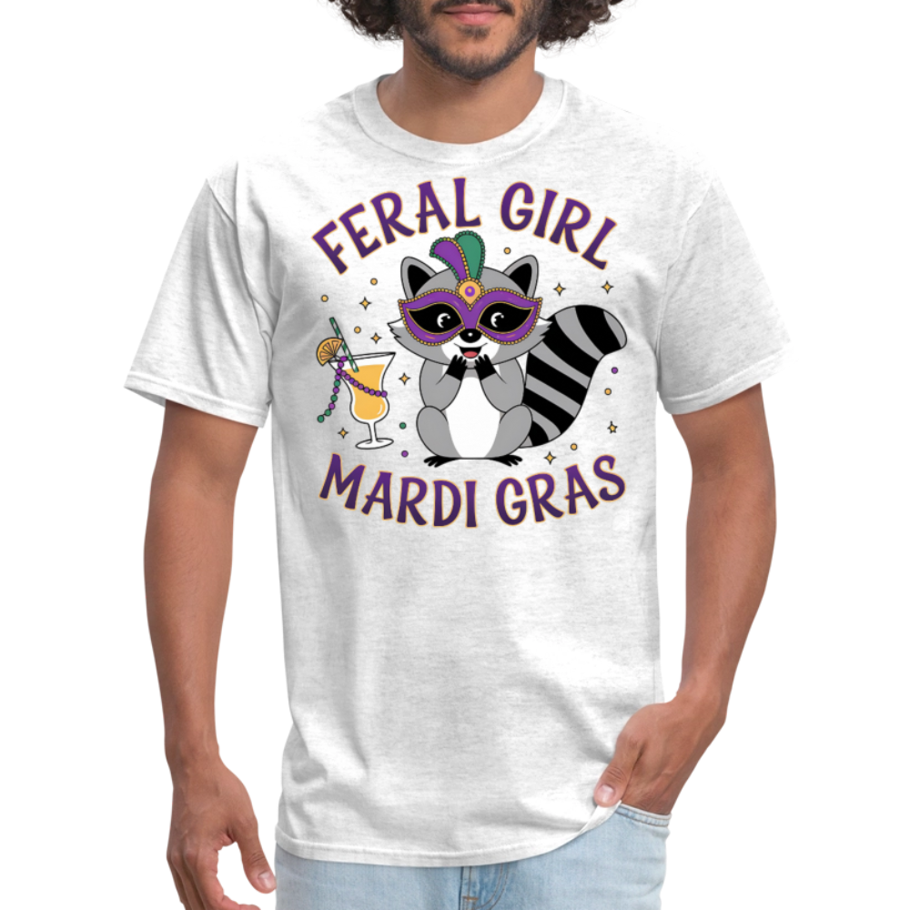 Feral Girl Mardi Gras Shirt Party Animal Raccoo T-shirt - light heather gray