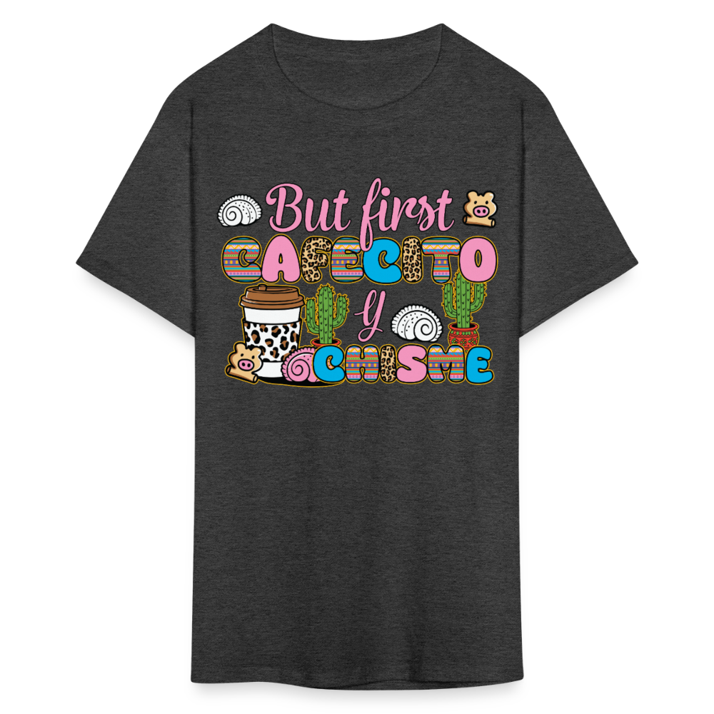 Funny Cafecito Y Chisme Tee Latina Coffee Lover T-shirt - heather black