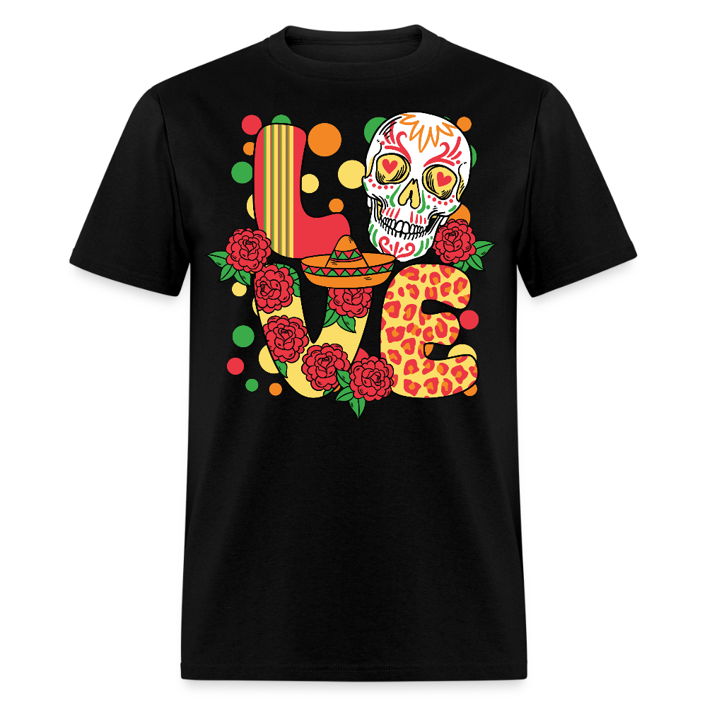 Day Of The Dead Skull Tee Mexican Heritage Floral Skull T-shirt - black