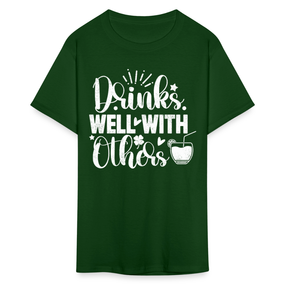 Drinks Well with Others Funny Beer T-Shirt for Party Lovers - forest green