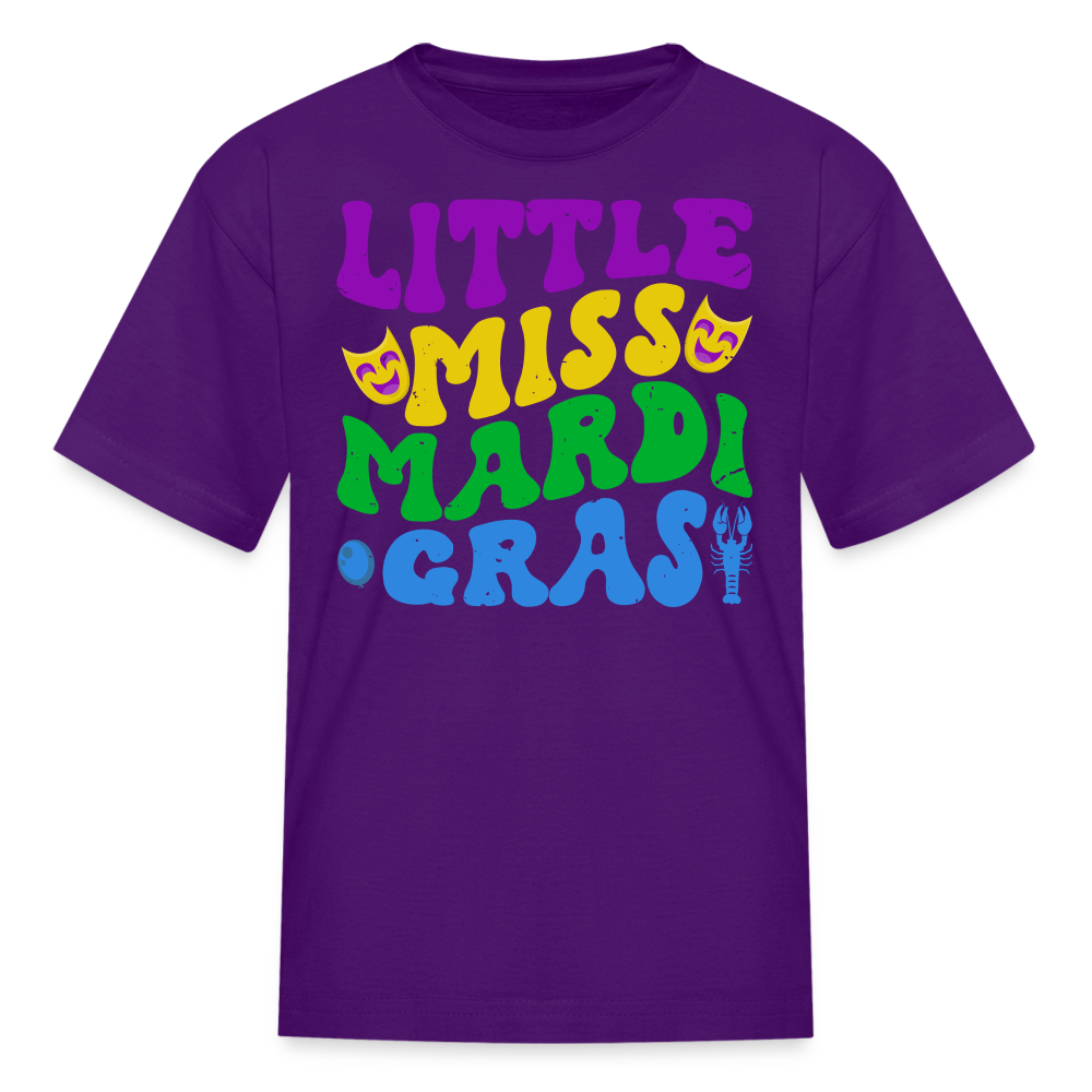 Carnival Celebration Tee Little Miss Mardi Gras T-shirt For Kids - purple