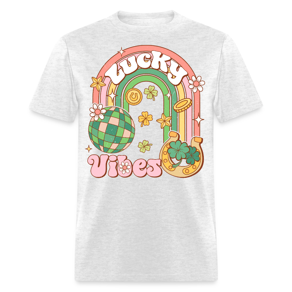 Retro Lucky Vibes Aesthetic T-shirt - light heather gray