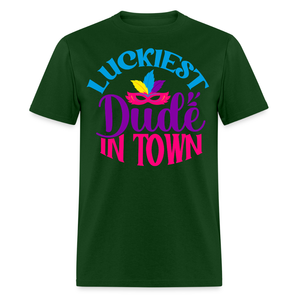 Luckiest Dude in Town Mardi Gras T-shirt - forest green