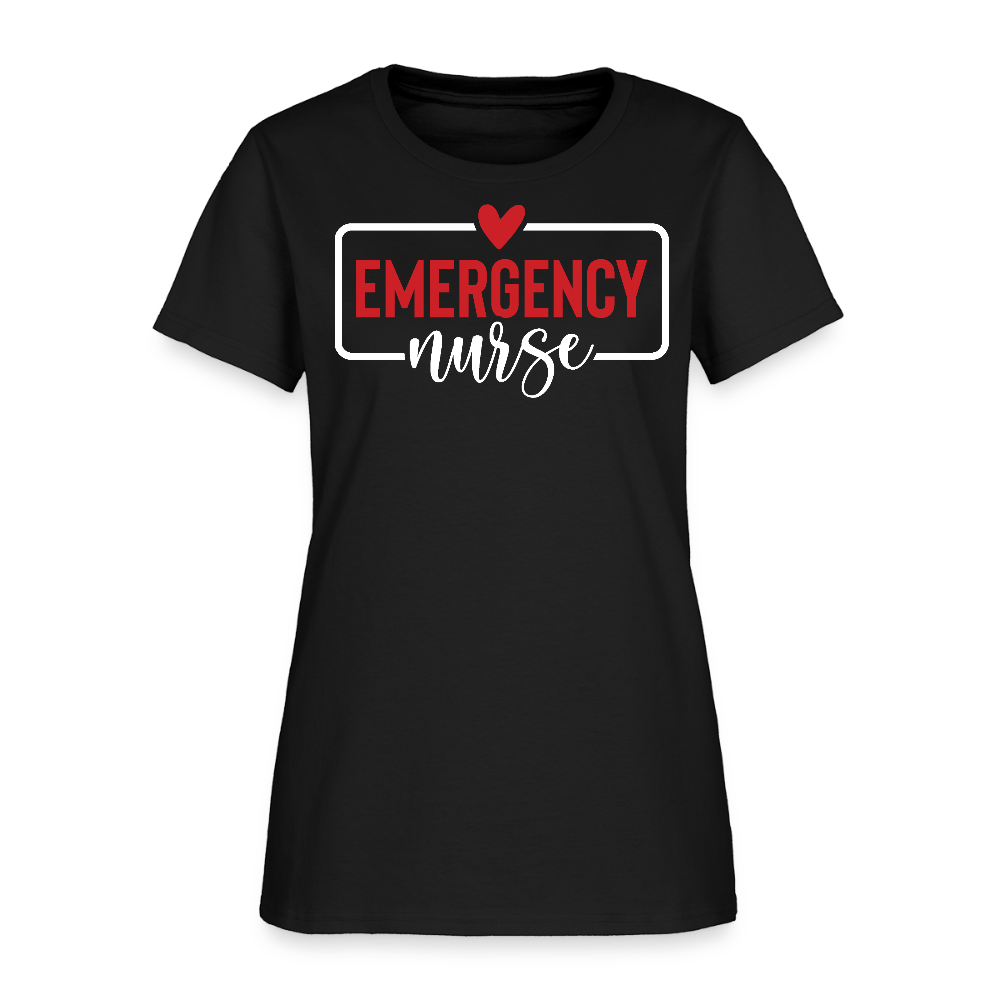 Red And White Emergency Nurse T-Shirt - black