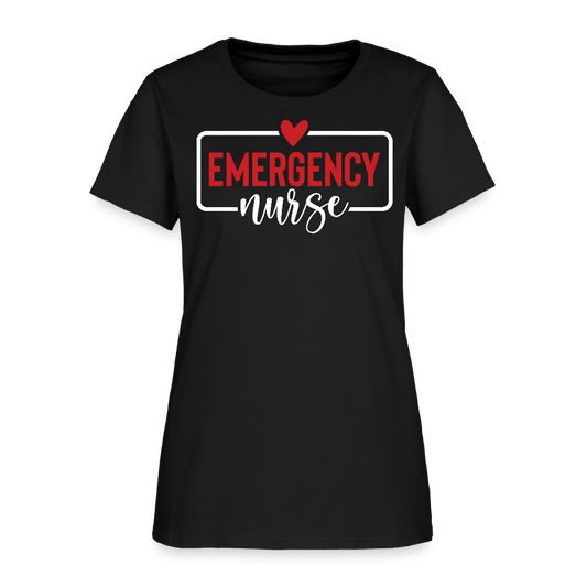 Red And White Emergency Nurse T-Shirt - black