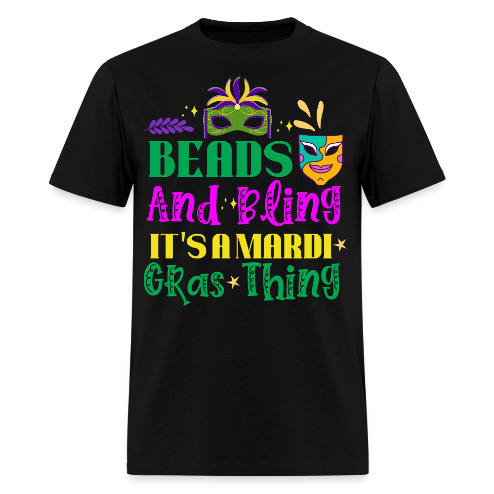Masked Party Graphic Tee Beads and bling Mardi Gras T-shirt - black