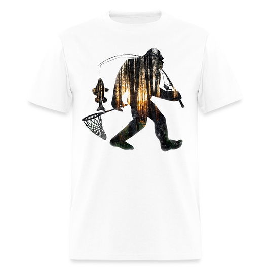 Bigfoot Fishing Tee Sasquatch Fisherman T-Shirt - white