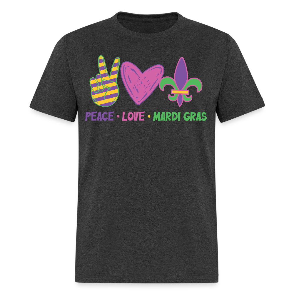 Peace Love Mardi Gras Shirt New Orleans Party Unisex T-shirt - heather black