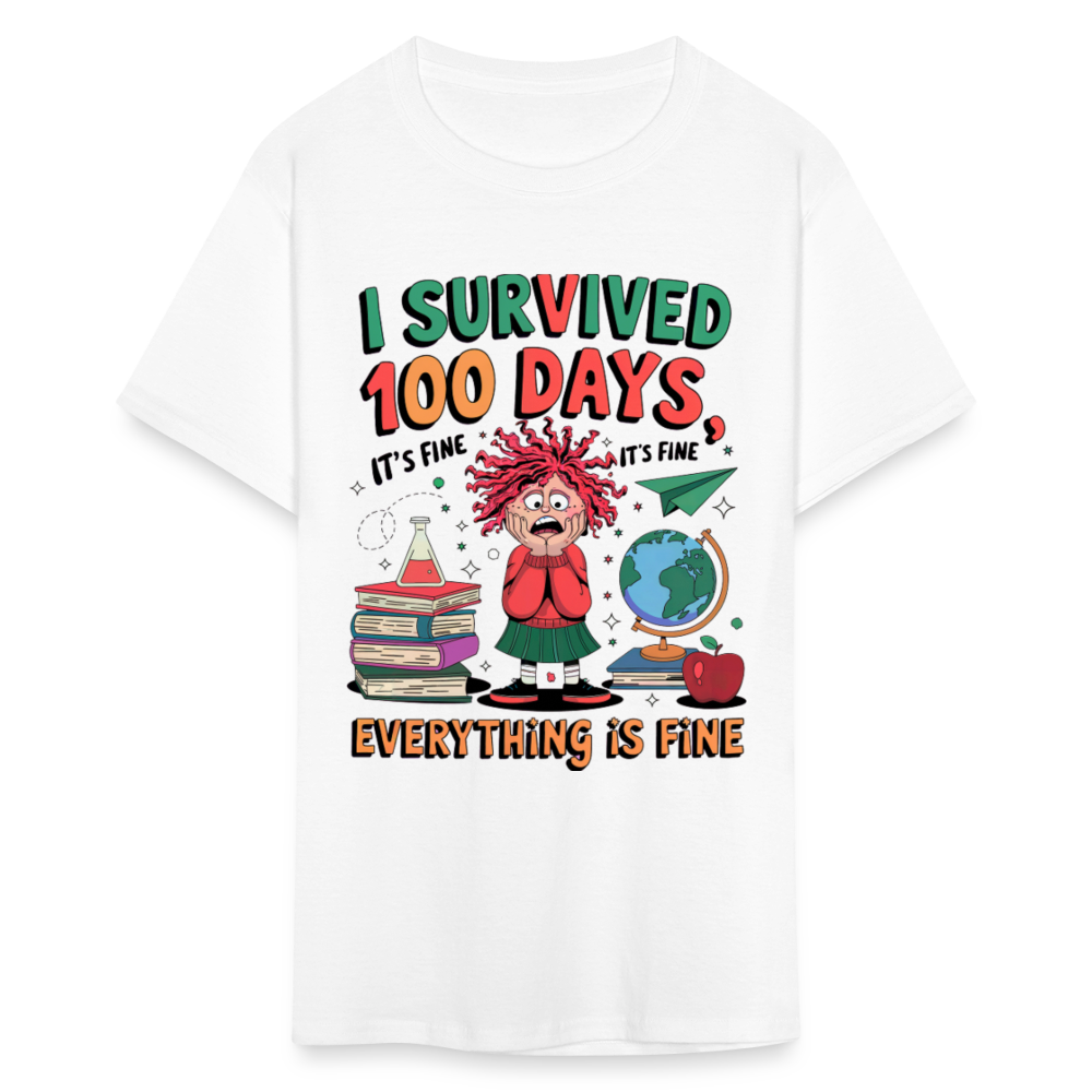 I Survived 100 Days of School Shirt - Funny Teacher and Student Celebration Unisex T-Shirt - white