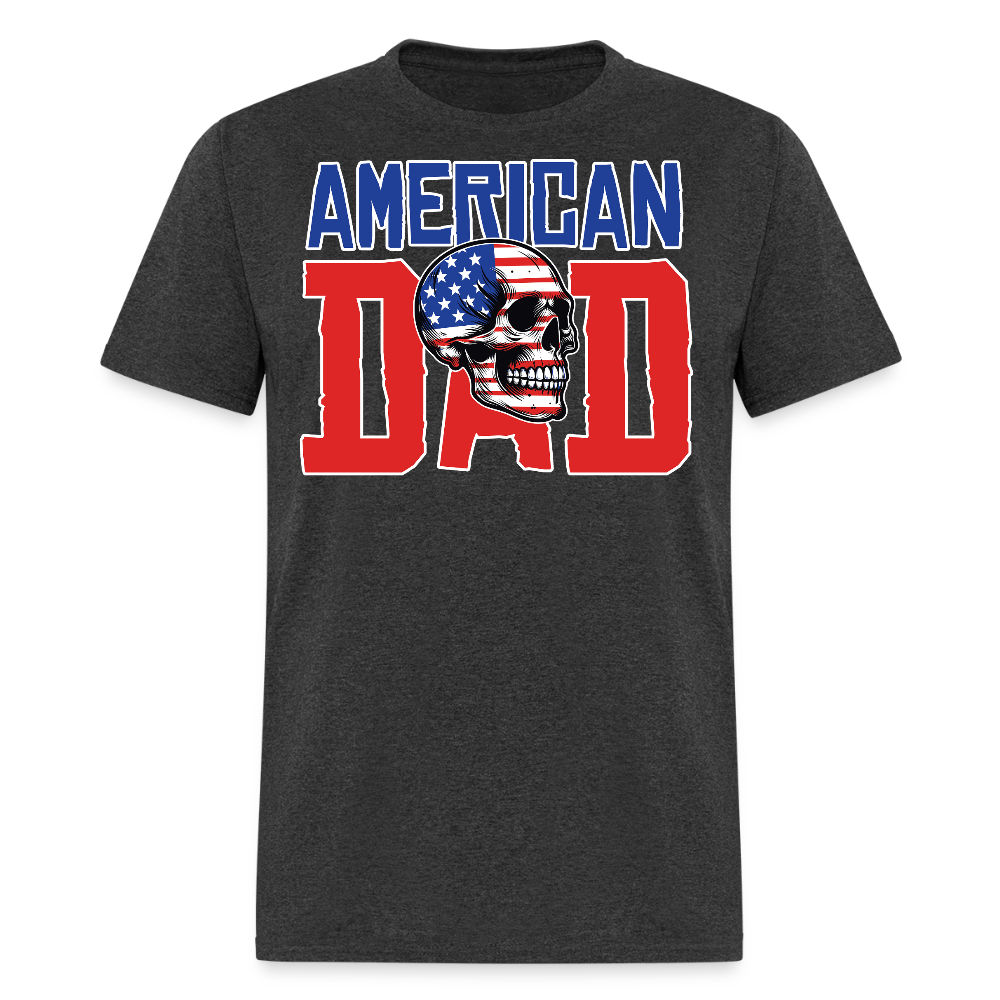 Skull American Flag Patriotic American Dad T-shirt - heather black