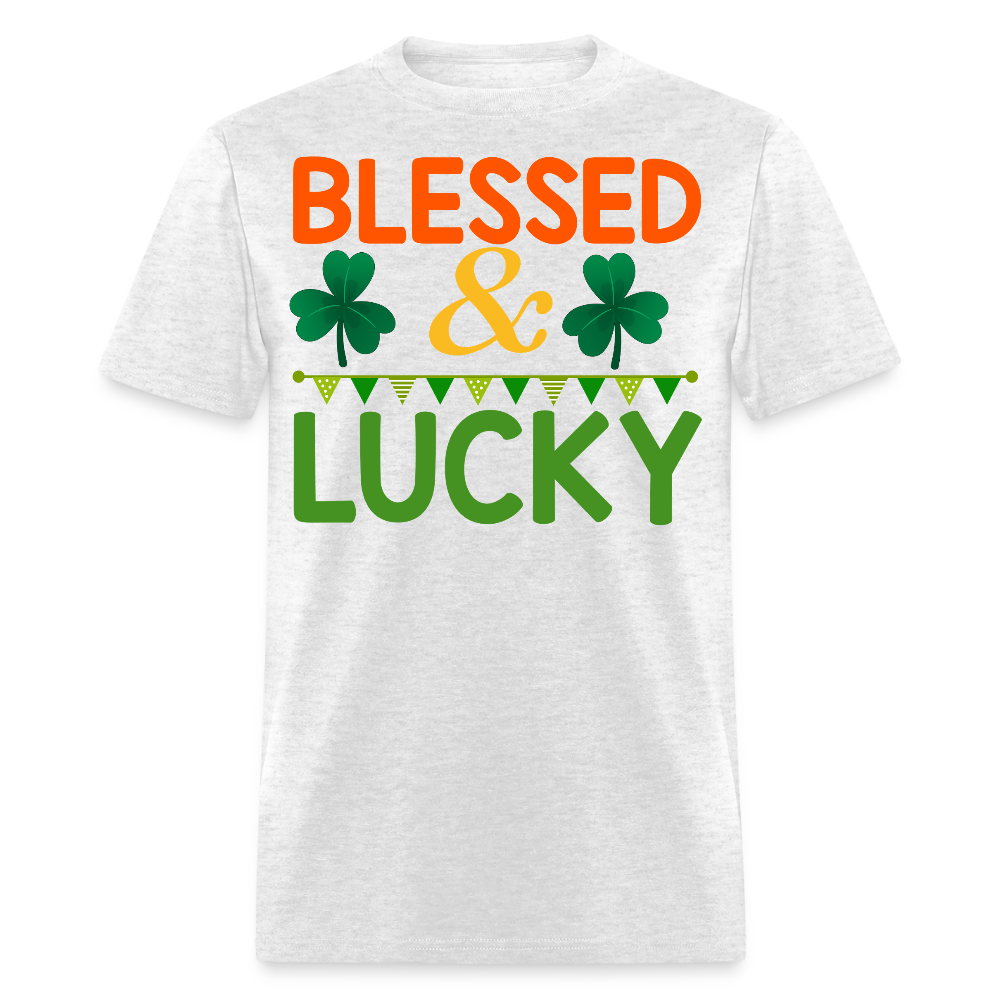 Blessed And Lucky Shamrock Irish T-shirt - light heather gray