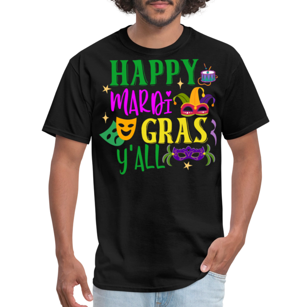 Funny Mardi Gras Y'all Graphic Unisex Classic T-shirt - black