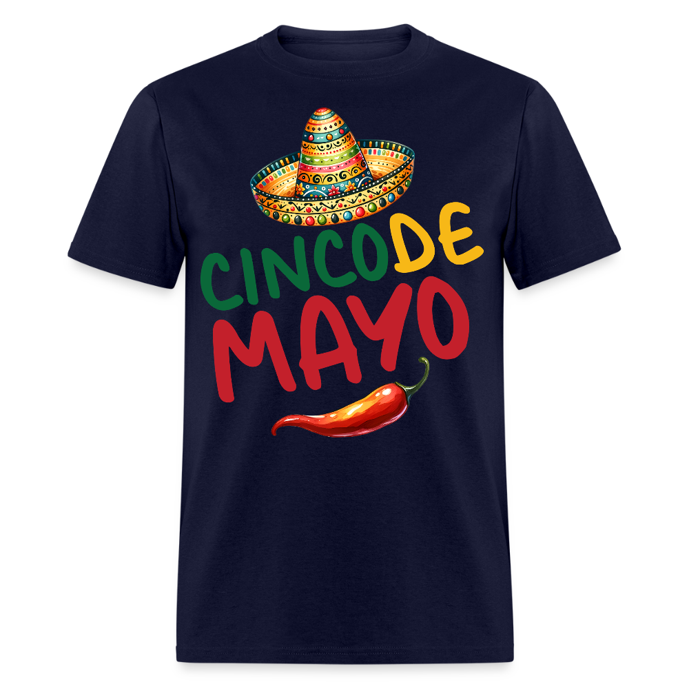 Mexican Sombrero And Chili Pepper Tee Cinco de Mayo Party T-shirt - navy