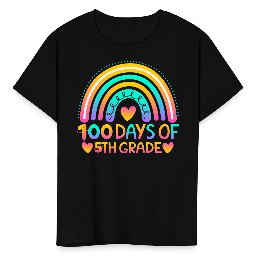 Colorful Rainbow School Celebration Kids 100 Days of 5th Grade T-Shirt - black