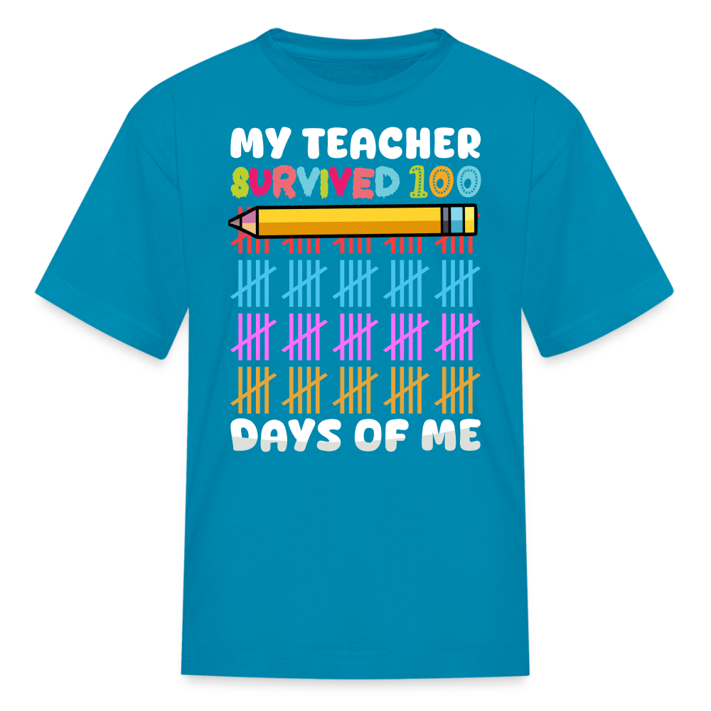 Teacher Survived 100 Days Of School Cute Kids Milestone T-shirt - turquoise