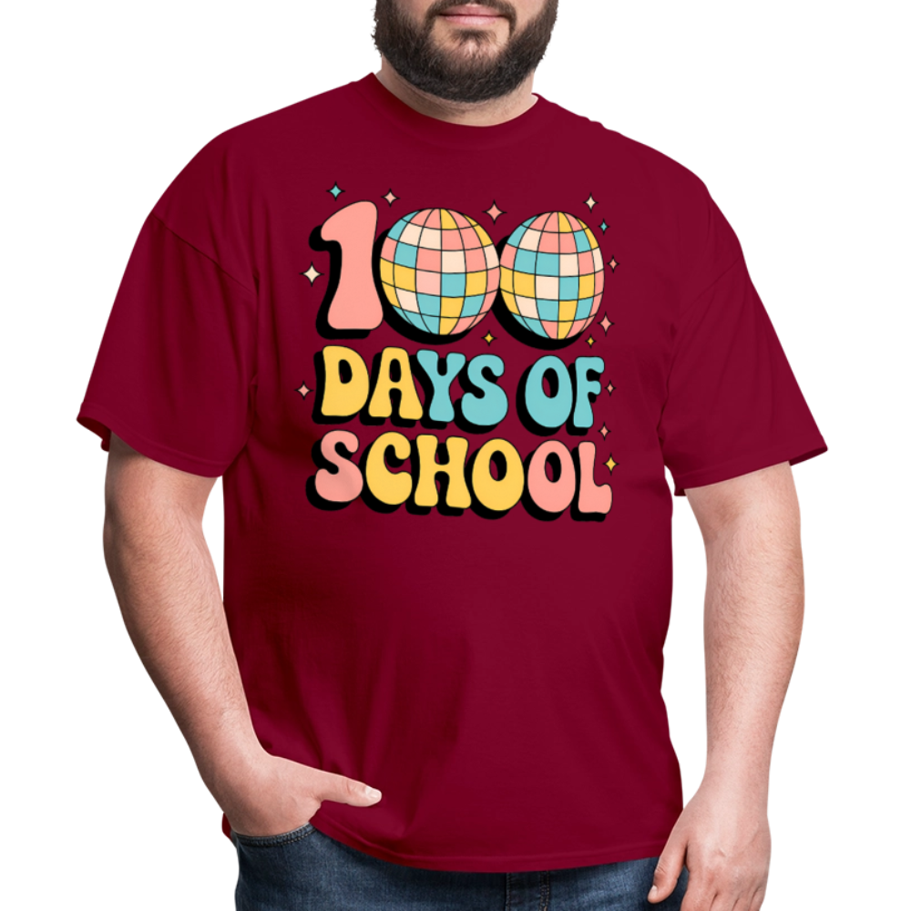 100 Days Of School Tee  For Teachers Funny Disco Theme T-shirt - burgundy