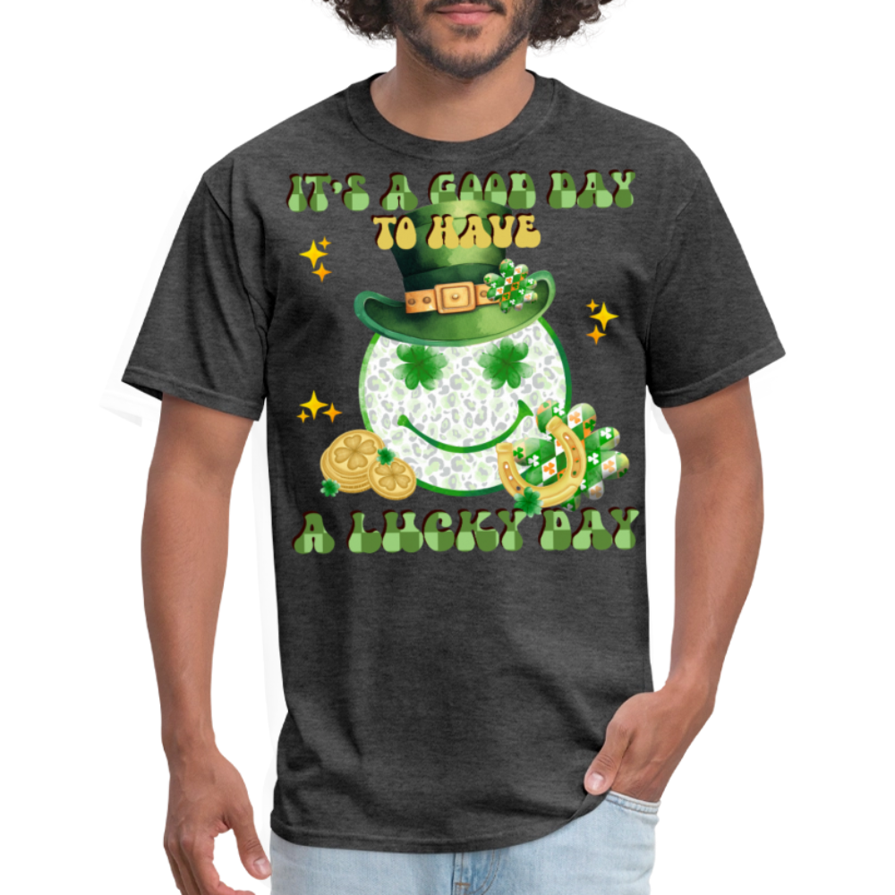 Cute Shamrock Lucky Charm Smiley Face T-shirt - heather black