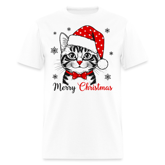 Merry Christmas Cat Tee for Holiday Season T-Shirt - white