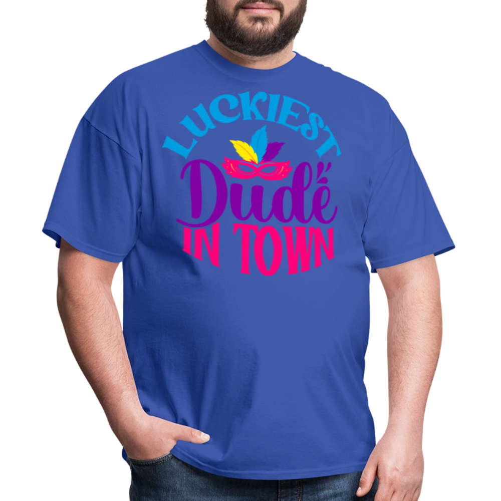 Luckiest Dude in Town Mardi Gras T-shirt - royal blue