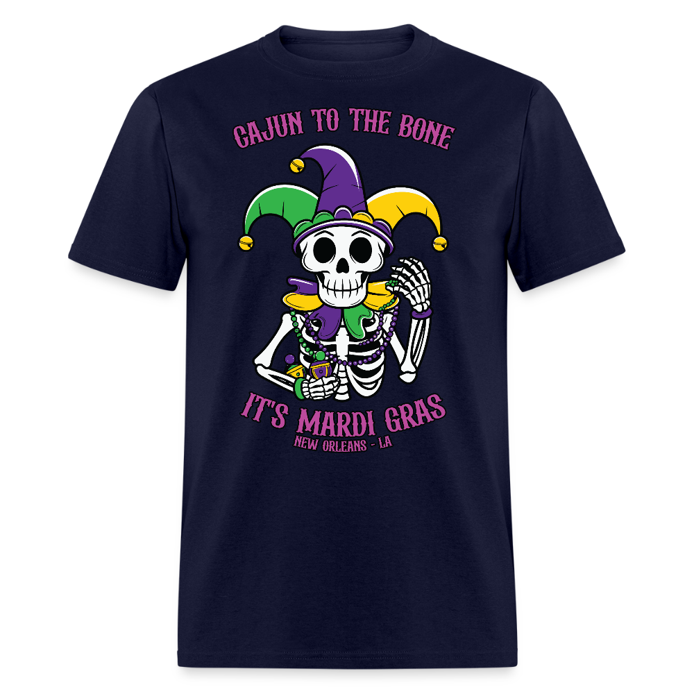 Bourbon Street Festival Tee Mardi Gras Skeleton Jester T-shirt - navy