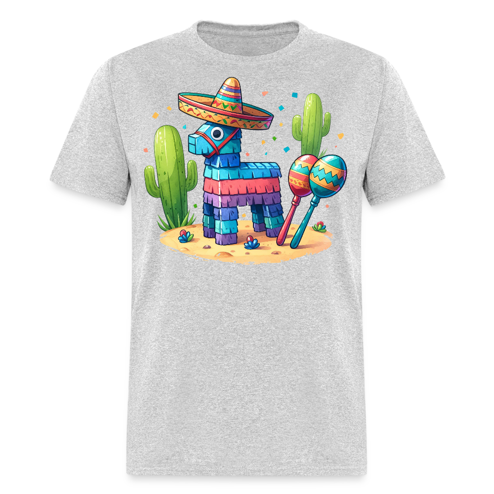 Funny Fiesta-themed Graphic Tee Colorful Piñata with Sombrero T-shirt - heather gray