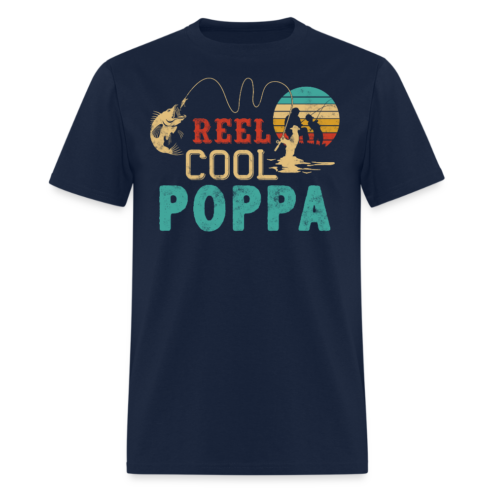Reel Cool Poppa Fishing Father’s Day Gift T-shirt - navy