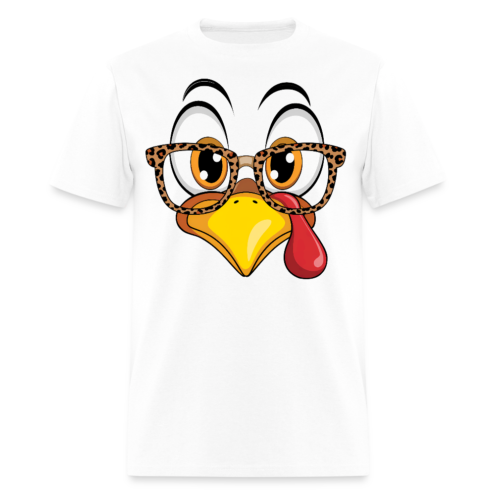 Thanksgiving Turkey Face Leopard Print Glasses T-Shirt - white