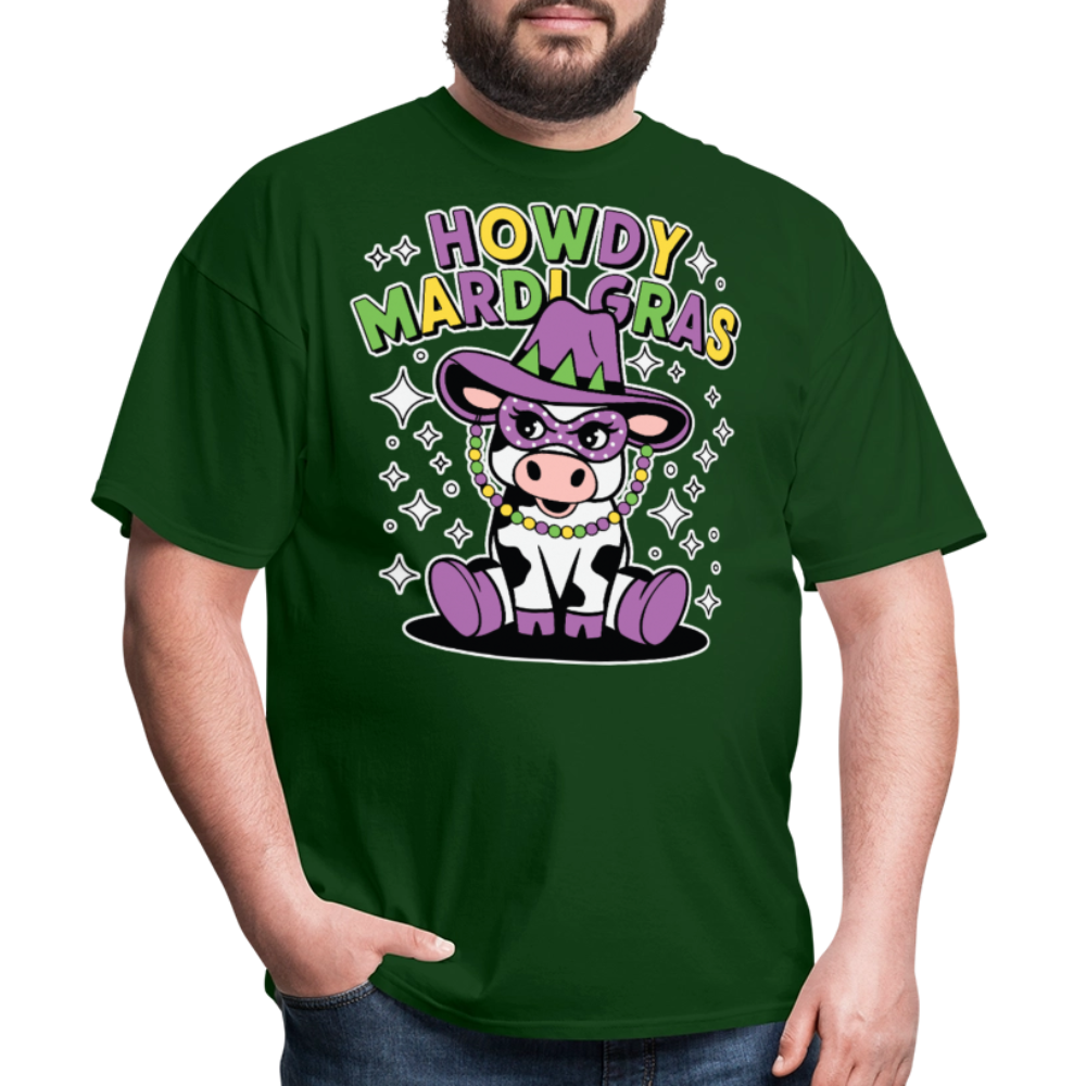 Howdy Mardi Gras Western-style Tee Cute Mardi Gras Cow T-shirt - forest green