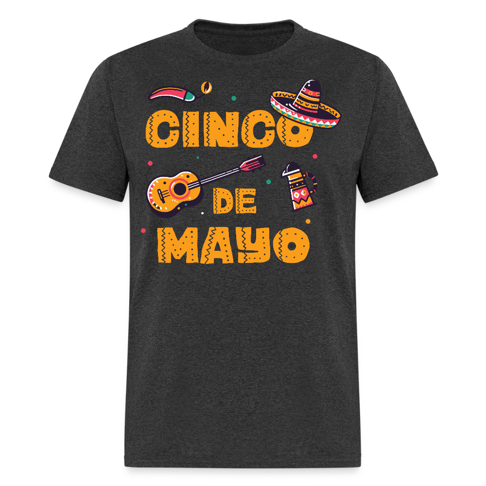 Mexican Fiesta Tee With Guitar And Sombrero Funny Cinco de Mayo T-shirt - heather black