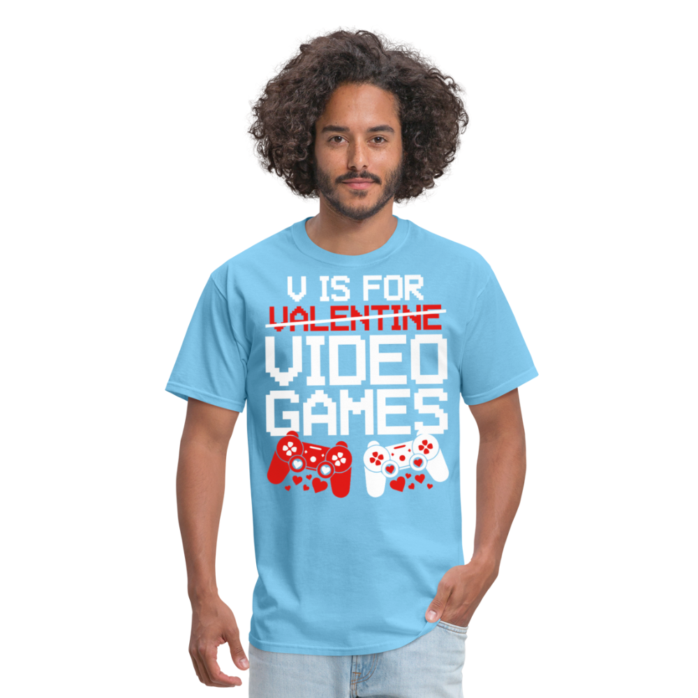 V Is For Video Games Funny Gamer Valentine's Gift - aquatic blue