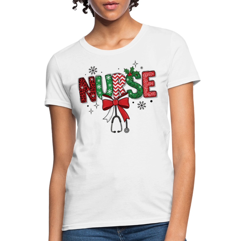Christmas Bow And Stethoscope Nurse T-Shirt - white