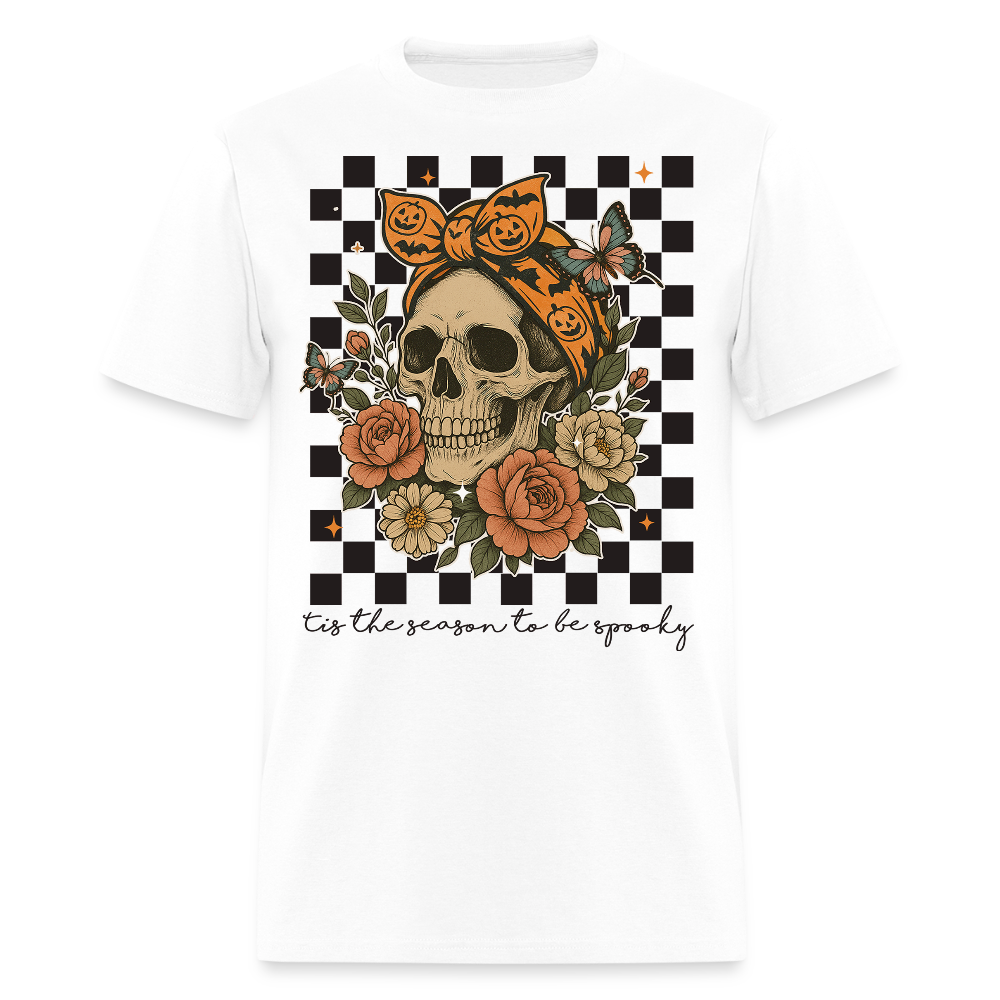 Tis The Season To Be Spooky Halloween Skull T-Shirt - white
