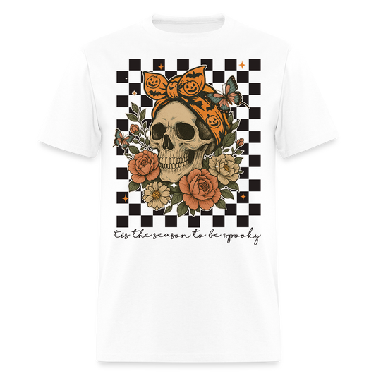 Tis The Season To Be Spooky Halloween Skull T-Shirt - white