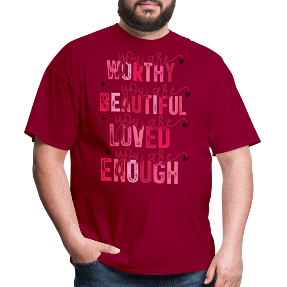 Self-Love Graphic Tee You Are Enough Motivational T-shirt - dark red