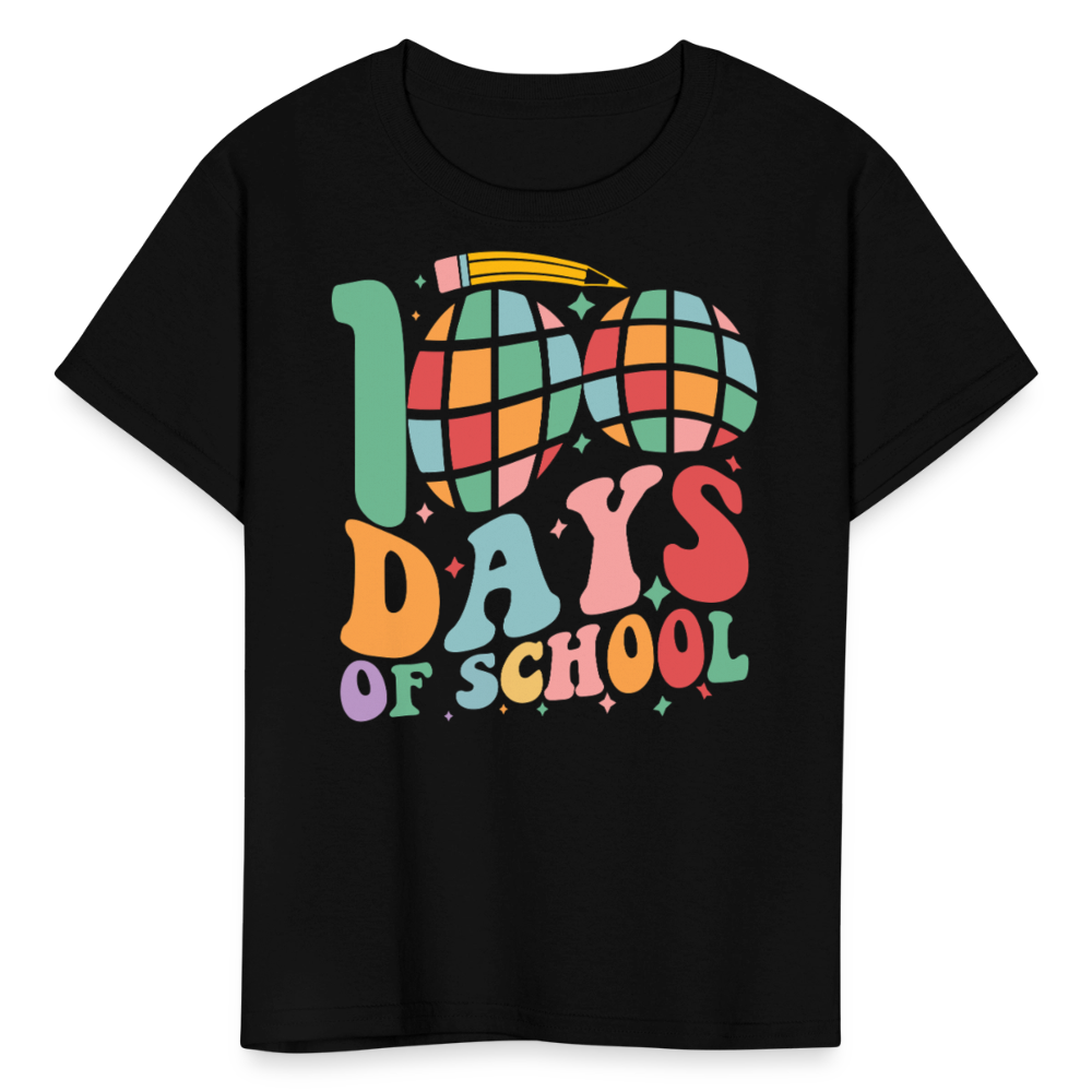 Retro 100 Days Of School Disco Ball Kids T-Shirt - black